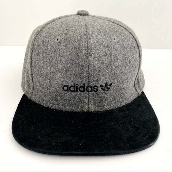 Adidas Original logo hat Wool mix Black/Gray Flat Brim Adjustable Streetwear - Picture 2 of 10